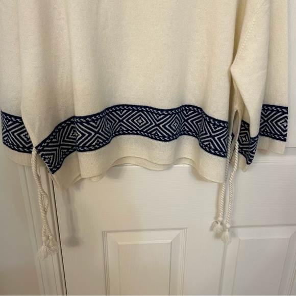 Polo Ralph Lauren Cashmere Geo-Motif Turtleneck Tassel Tie Sweater in Cream/Navy - Picture 4 of 9